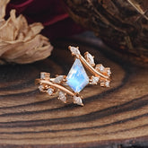 Kite Cut Gold Leaf Moonstone Engagement Ring for Women